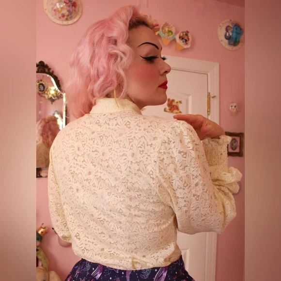 Smak Parlour Vintage Lace Ruffle Blouse sz L - Picture 3 of 6